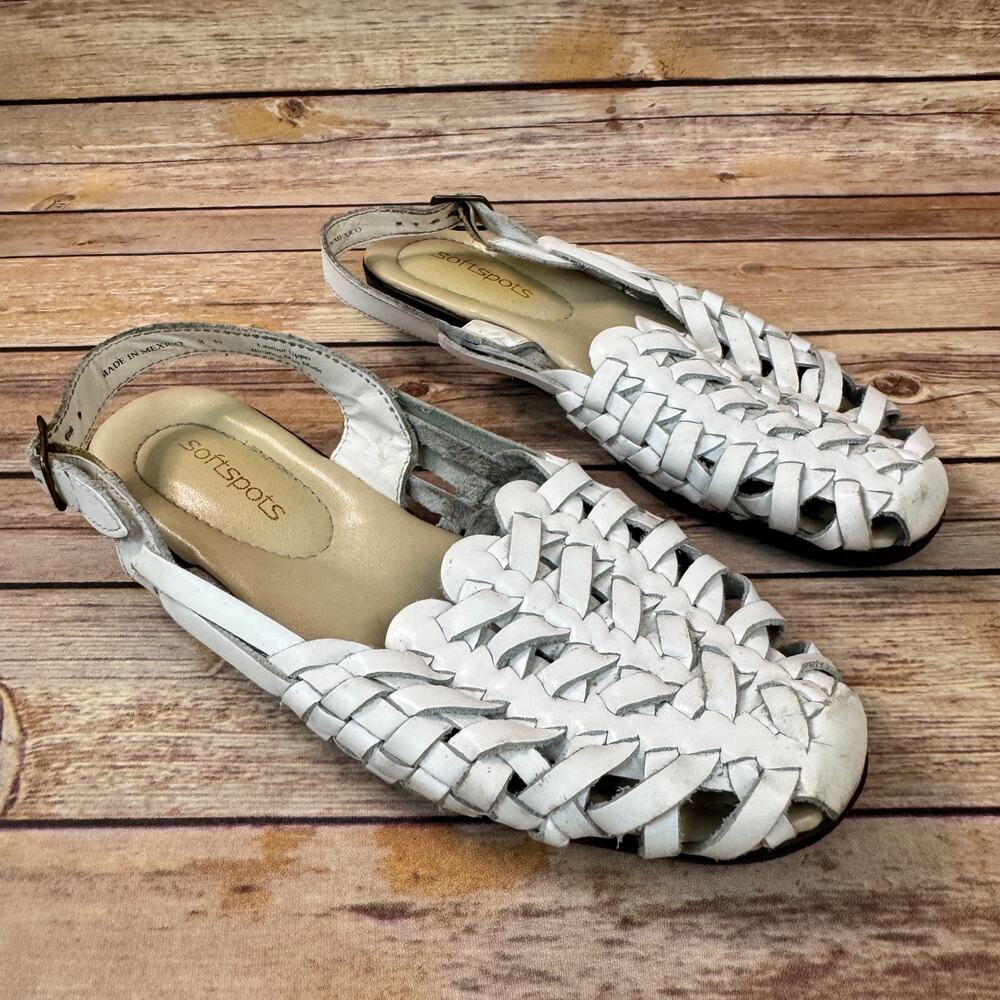 Softspots  Womens White Woven Leather Slingback Hurache Sandals 8N